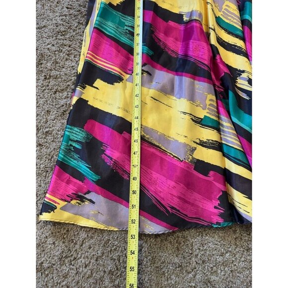 TIFFANY Rainbow Satin Silky Halter Tie Back Maxi Dress Gown Sz 8 Prom Drop Waist - Picture 12 of 12